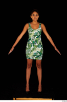  Luna Corazon dressed green patterned dress standing whole body 0009.jpg